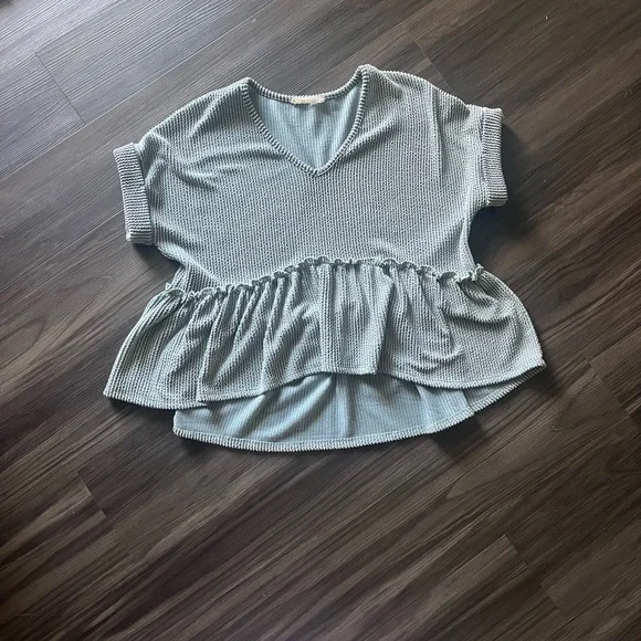 NWOT Jolie (Palmetto Moon) Blue V-Neck Ribbed Babydoll Top - Picture 1 of 3